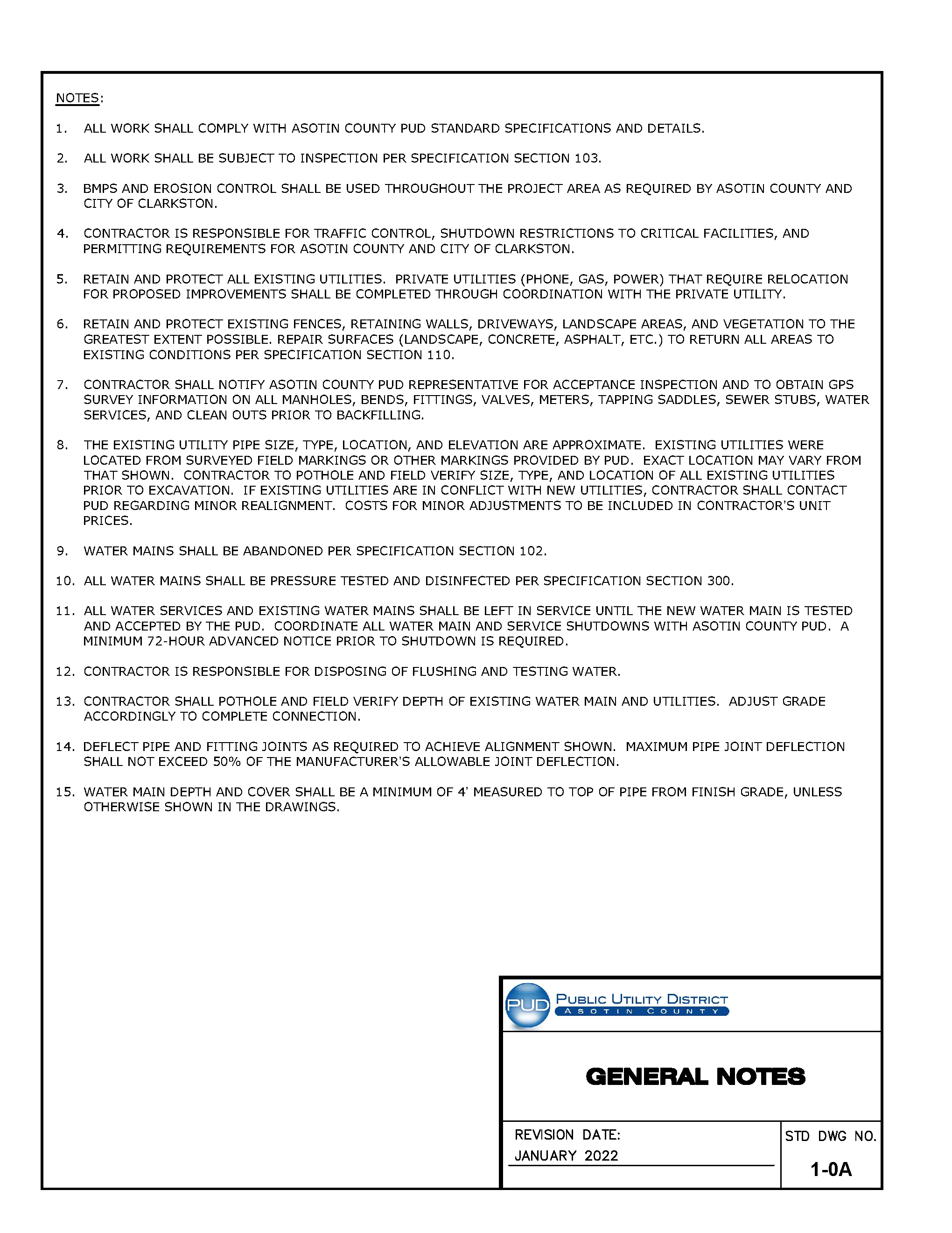 Standard Drawing 1-0A — General Notes.