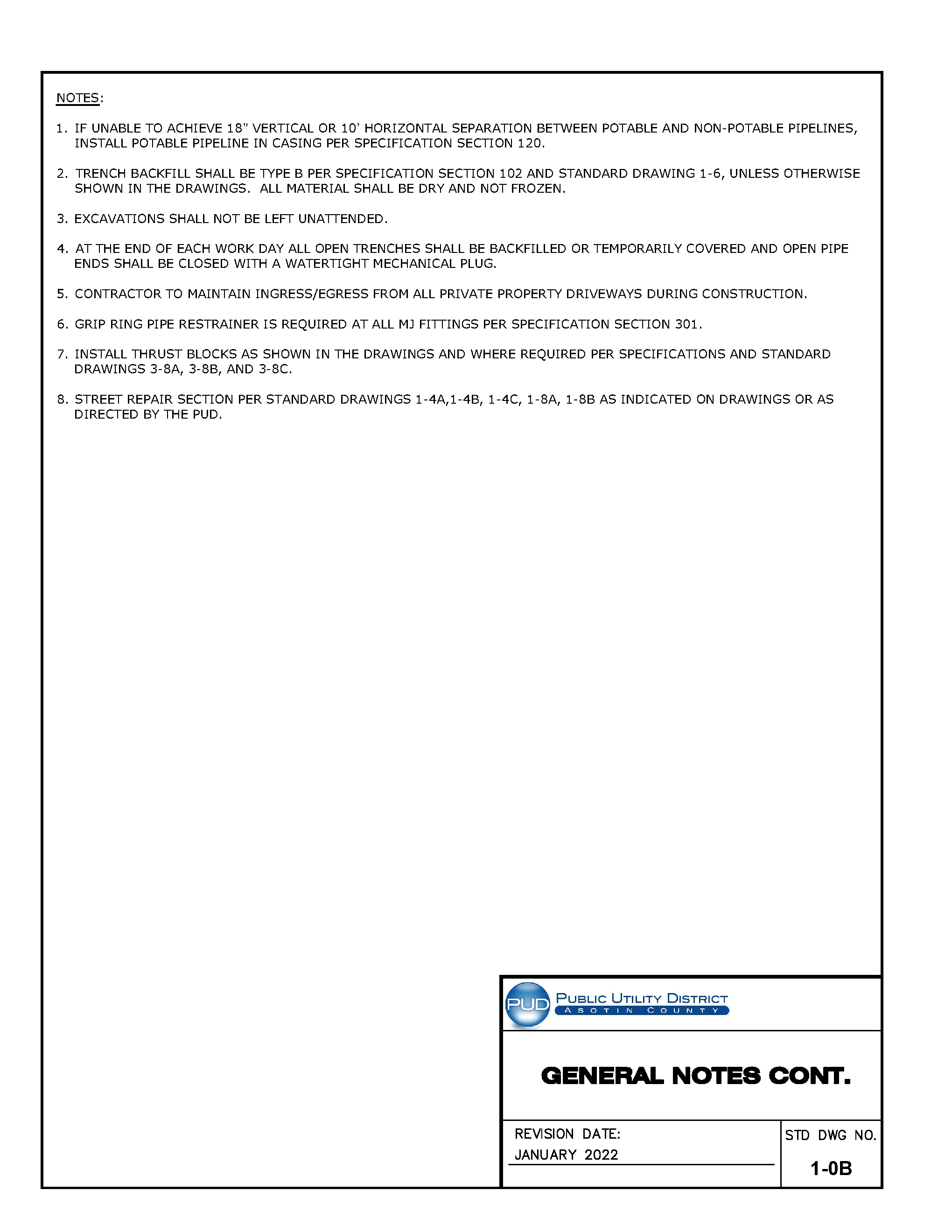 Standard Drawing 1-0B — General Notes Cont..