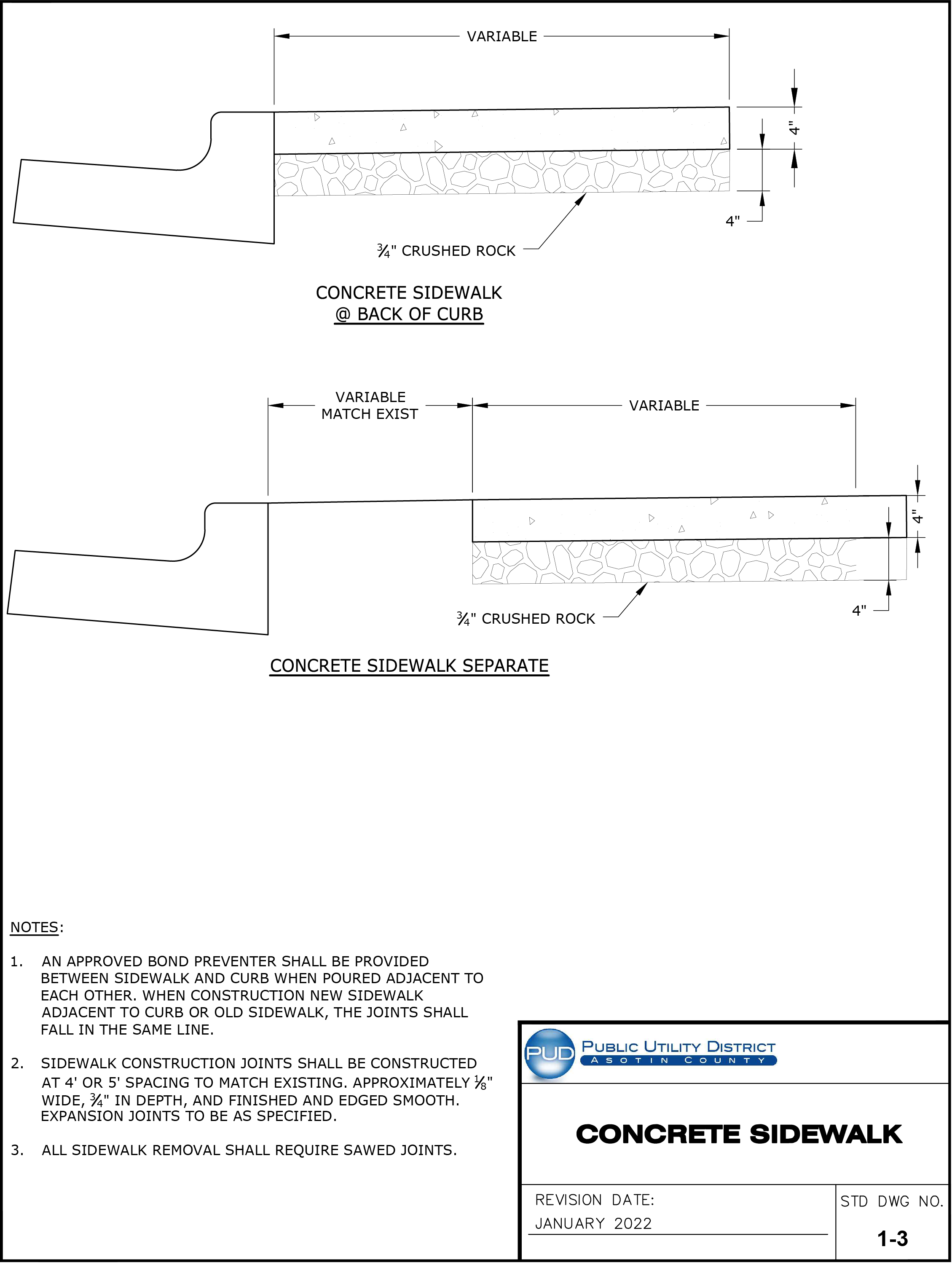 Standard Drawing 1-3 — Concrete Sidewalk.