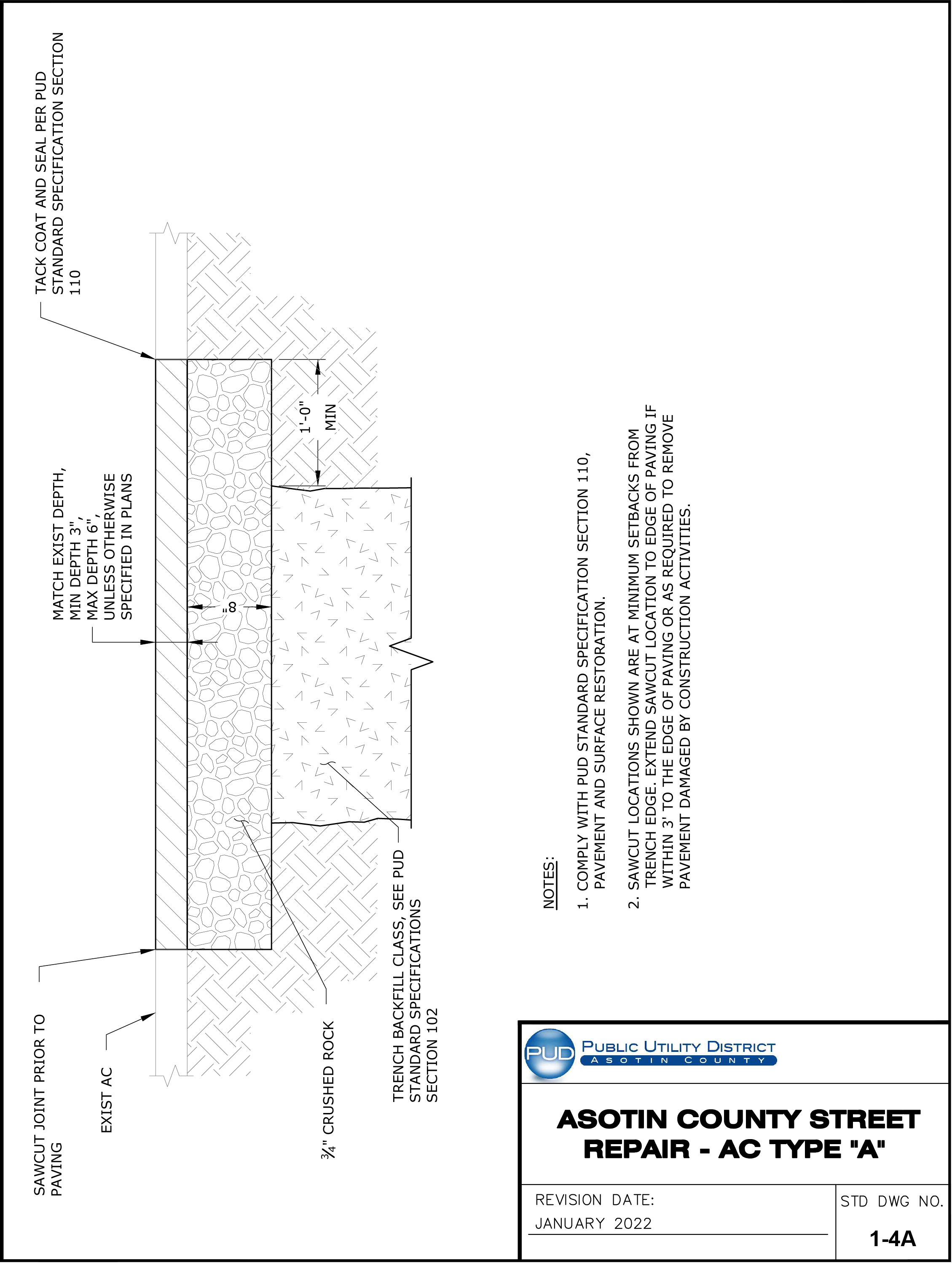 Standard Drawing 1-4A — Asotin County Street Repair - AC Type "A".