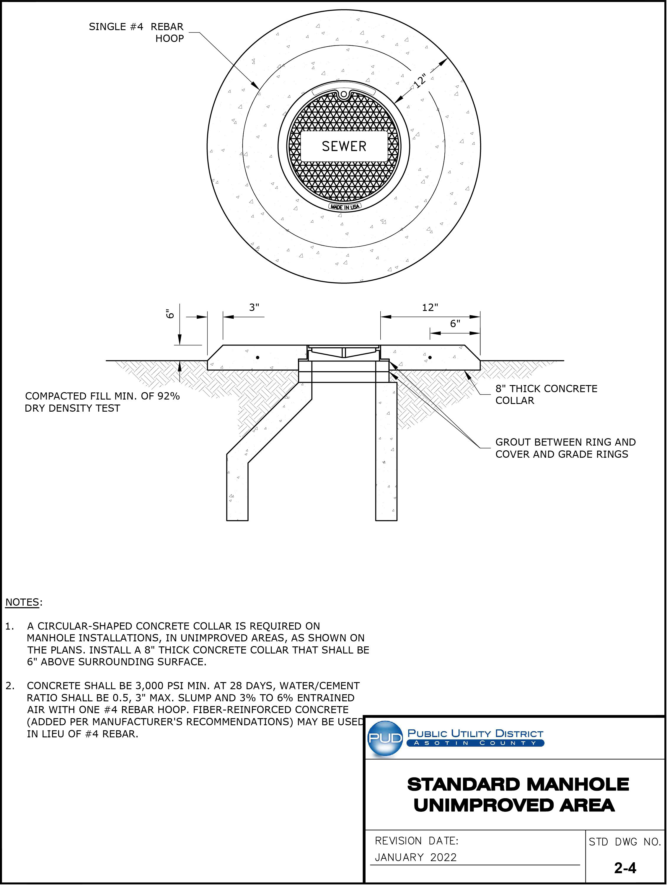 Standard Drawing 2-4 — Standard Manhole Unimproved Area.