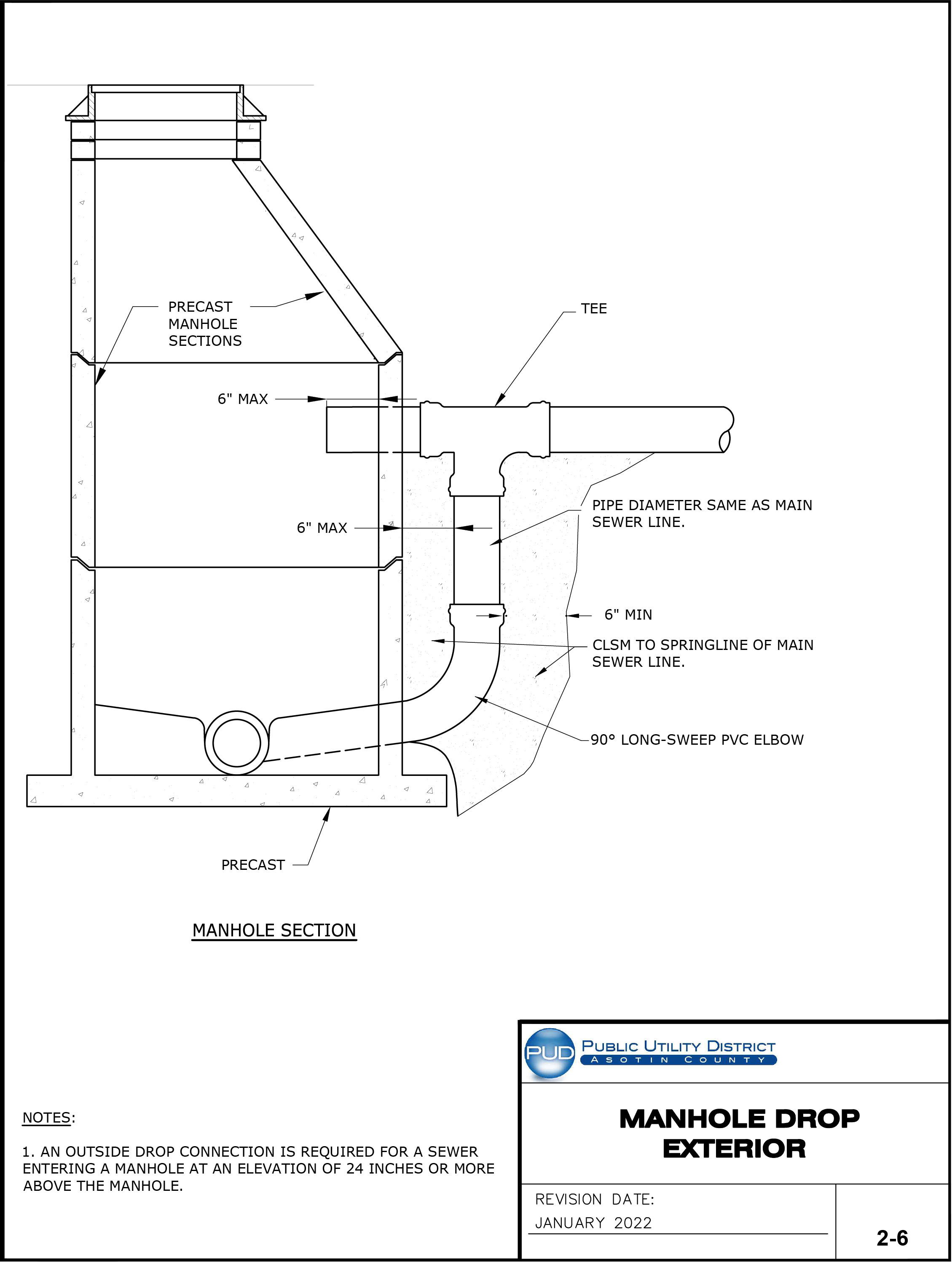 Standard Drawing 2-6 — Manhole Drop Exterior.