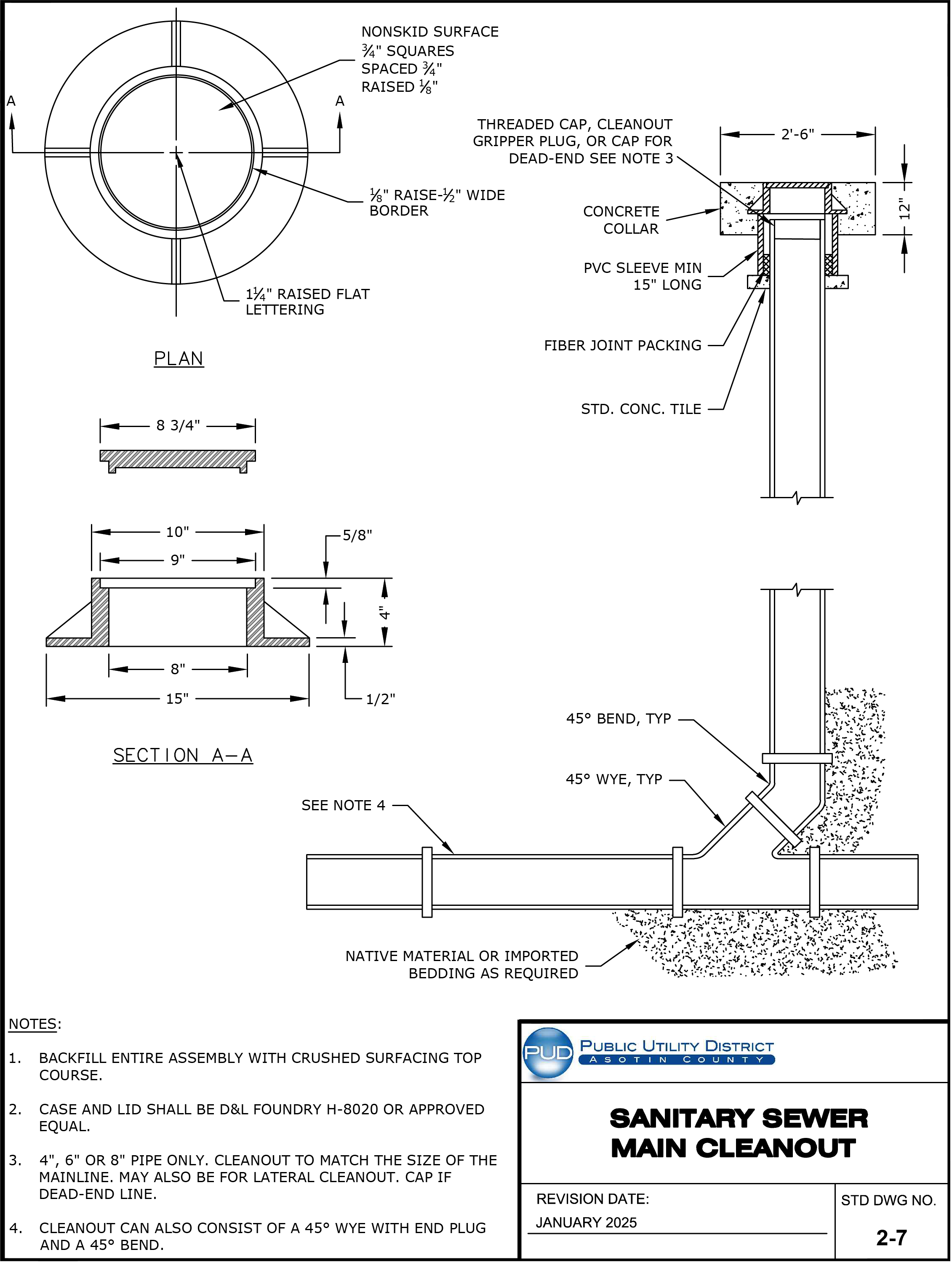 Standard Drawing 2-7 — Sanitary Sewer Main Cleanout.
