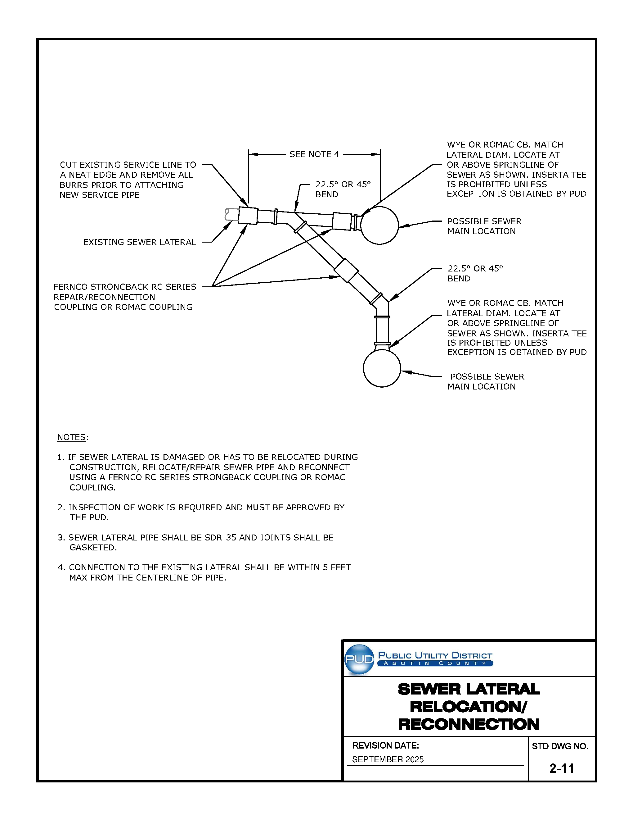 Standard Drawing 2-11 — Sewer Lateral Relocation/Reconnection.