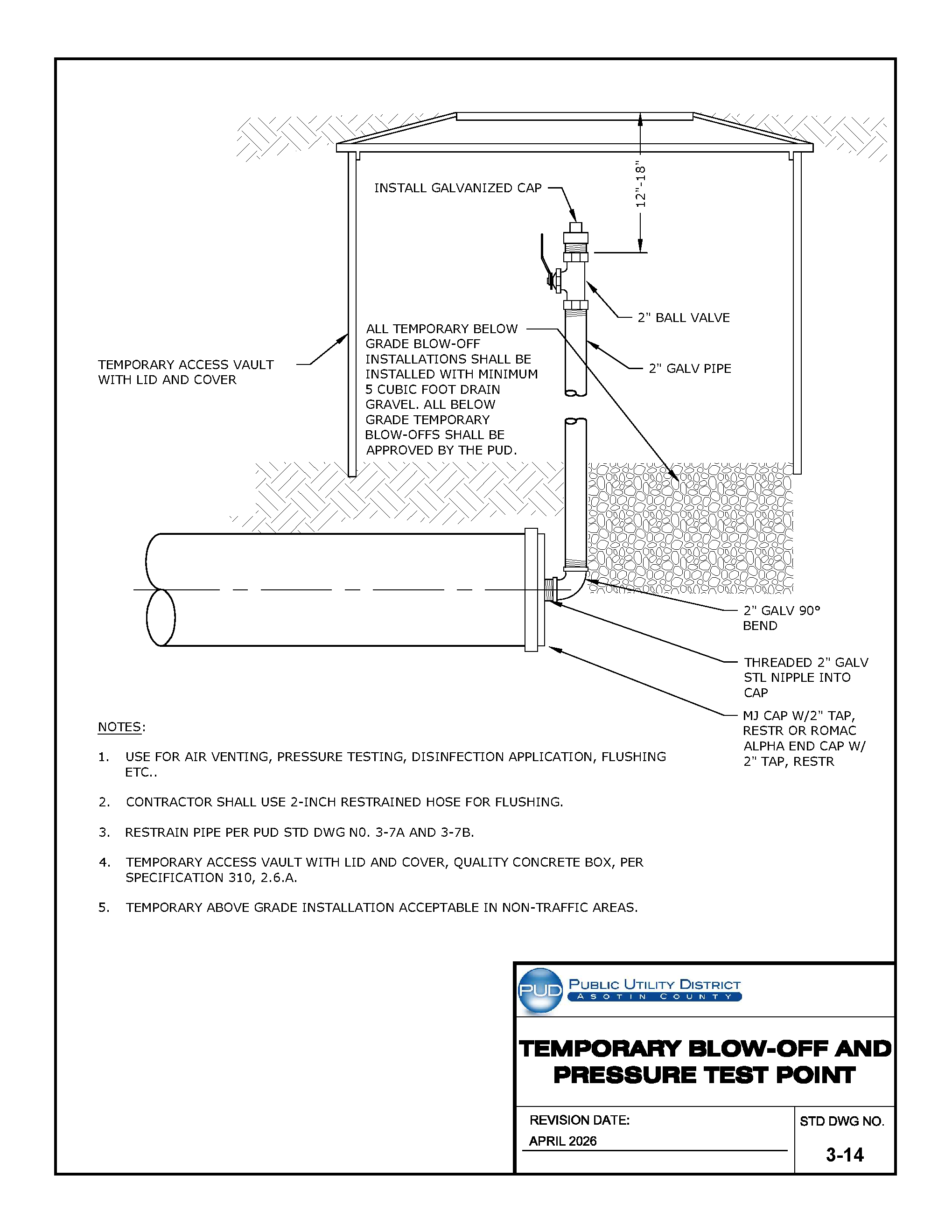 Standard Drawing 3-14 — Temporary Blow-Off and Pressure Test Point.