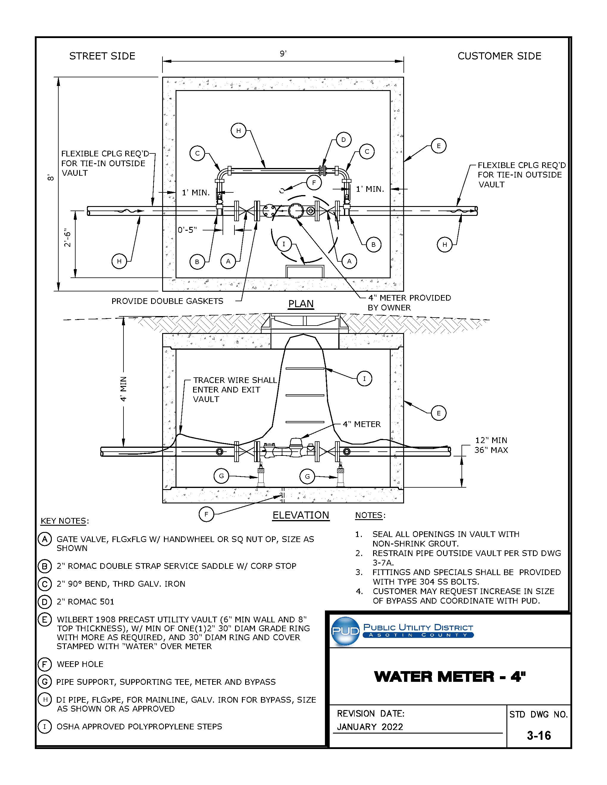 Standard Drawing 3-16 — Water Meter - 4".