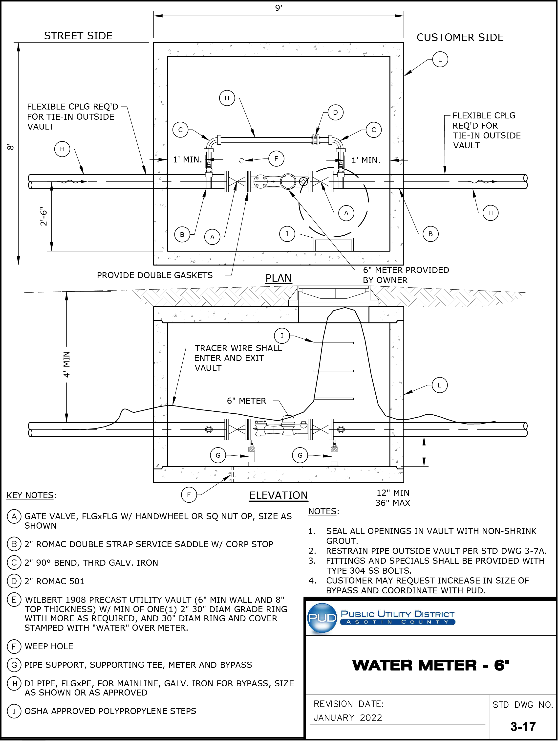 Standard Drawing 3-17 — Water Meter - 6".