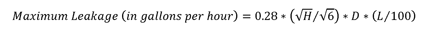 Equation for maximum allowable exfiltration leakage.
